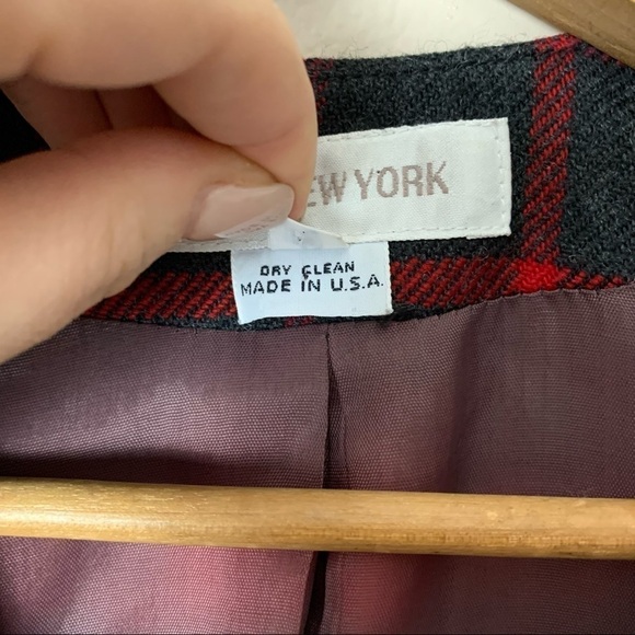 [Jones New York] Vintage Dark Gray & Red Plaid Academia Wool Blazer - Picture 6 of 10